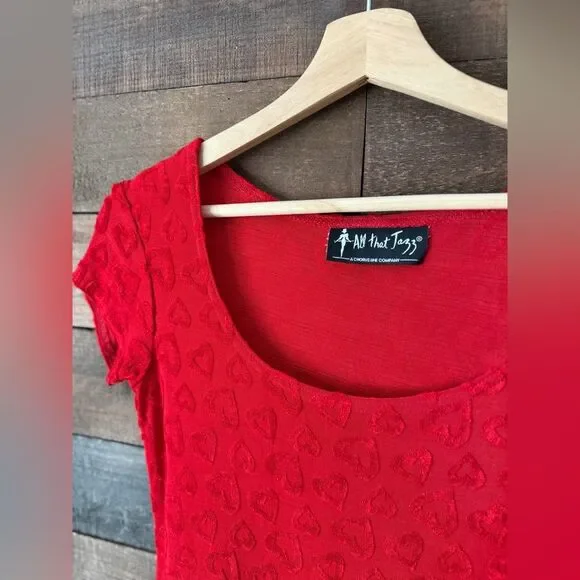 Vintage 90s All That Jazz Red Heart Textured Mini Dress - Picture 4 of 11